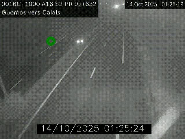 <h2>Webcam A16 juste après l'aire de repos d'Offekerque à Guemps. Vue orientée vers Calais</h2>