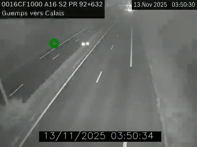 <h2>Webcam A16 juste après l'aire de repos d'Offekerque à Guemps. Vue orientée vers Calais</h2>