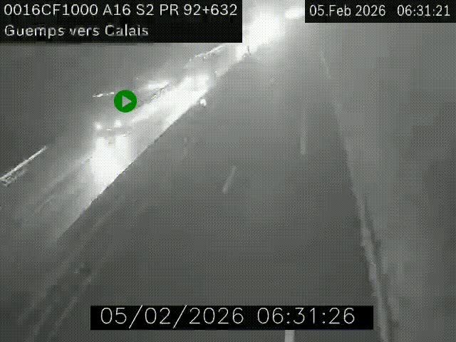 <h2>Webcam A16 juste après l'aire de repos d'Offekerque à Guemps. Vue orientée vers Calais</h2>