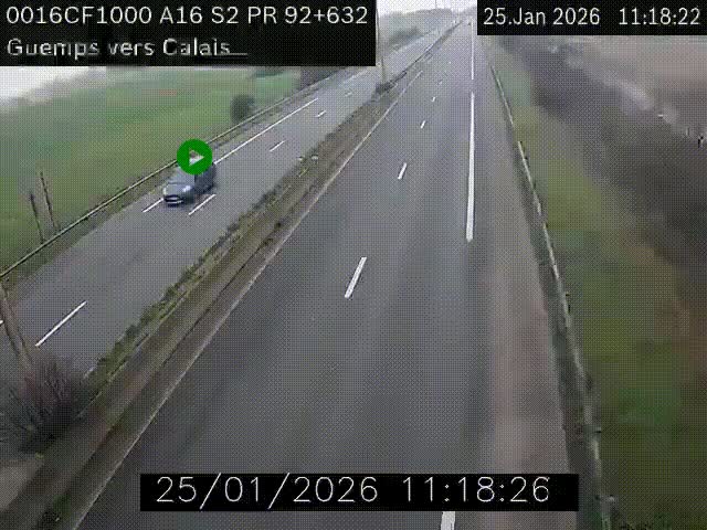 <h2>Webcam A16 juste après l'aire de repos d'Offekerque à Guemps. Vue orientée vers Calais</h2>