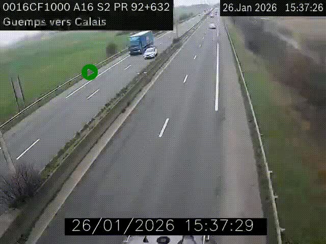 <h2>Webcam A16 juste après l'aire de repos d'Offekerque à Guemps. Vue orientée vers Calais</h2>
