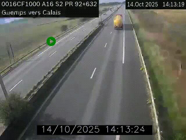 <h2>Webcam A16 juste après l'aire de repos d'Offekerque à Guemps. Vue orientée vers Calais</h2>