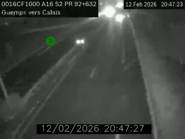 <h2>Webcam A16 juste après l'aire de repos d'Offekerque à Guemps. Vue orientée vers Calais</h2>