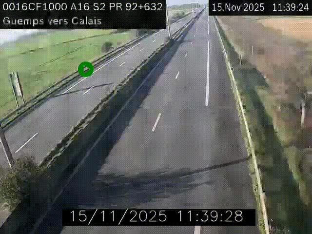 <h2>Webcam A16 juste après l'aire de repos d'Offekerque à Guemps. Vue orientée vers Calais</h2>