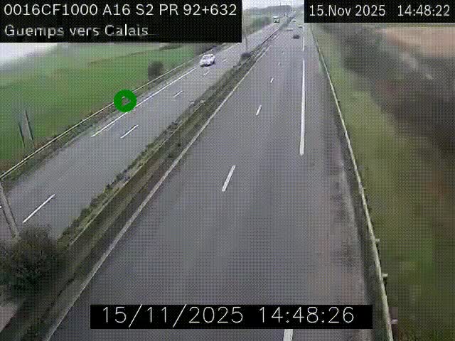 <h2>Webcam A16 juste après l'aire de repos d'Offekerque à Guemps. Vue orientée vers Calais</h2>