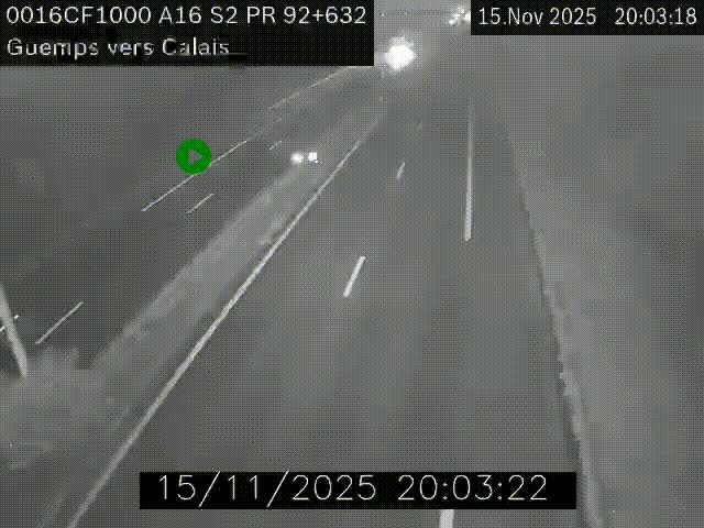 <h2>Webcam A16 juste après l'aire de repos d'Offekerque à Guemps. Vue orientée vers Calais</h2>