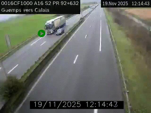 <h2>Webcam A16 juste après l'aire de repos d'Offekerque à Guemps. Vue orientée vers Calais</h2>