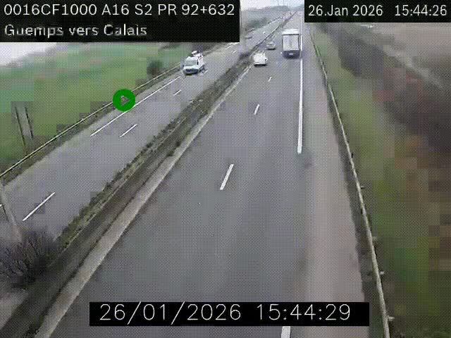 <h2>Webcam A16 juste après l'aire de repos d'Offekerque à Guemps. Vue orientée vers Calais</h2>