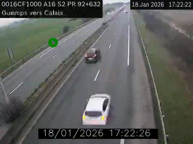 <h2>Webcam A16 juste après l'aire de repos d'Offekerque à Guemps. Vue orientée vers Calais</h2>