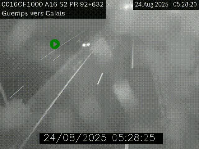 <h2>Webcam A16 juste après l'aire de repos d'Offekerque à Guemps. Vue orientée vers Calais</h2>