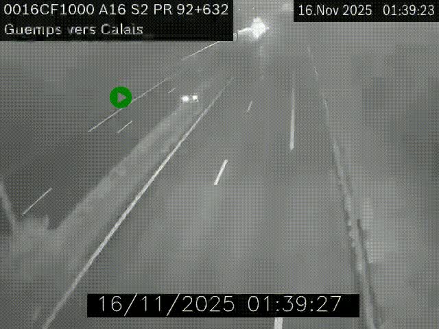 <h2>Webcam A16 juste après l'aire de repos d'Offekerque à Guemps. Vue orientée vers Calais</h2>