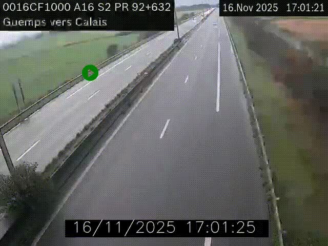 <h2>Webcam A16 juste après l'aire de repos d'Offekerque à Guemps. Vue orientée vers Calais</h2>