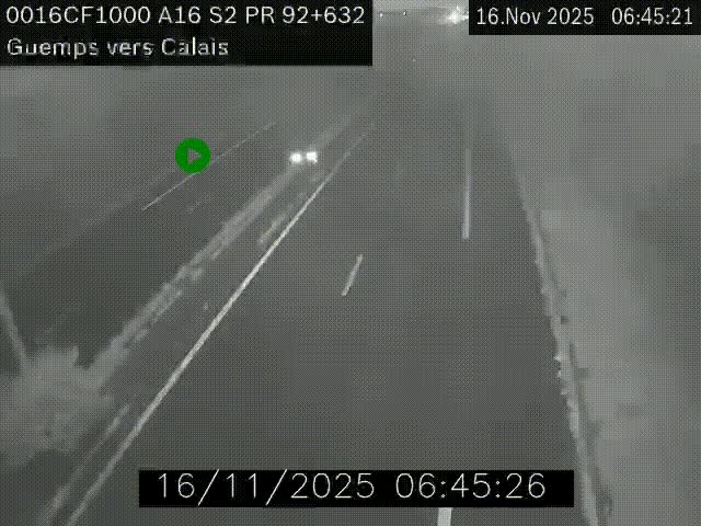<h2>Webcam A16 juste après l'aire de repos d'Offekerque à Guemps. Vue orientée vers Calais</h2>
