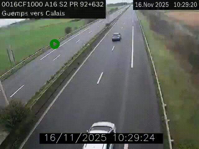 <h2>Webcam A16 juste après l'aire de repos d'Offekerque à Guemps. Vue orientée vers Calais</h2>