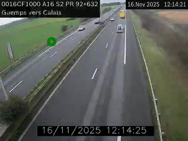 <h2>Webcam A16 juste après l'aire de repos d'Offekerque à Guemps. Vue orientée vers Calais</h2>