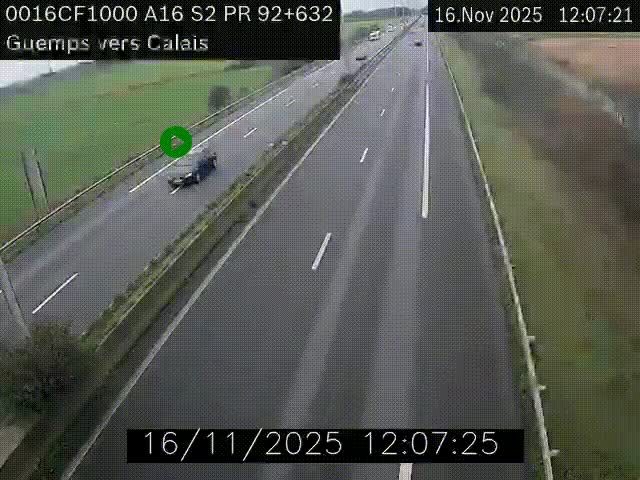 <h2>Webcam A16 juste après l'aire de repos d'Offekerque à Guemps. Vue orientée vers Calais</h2>