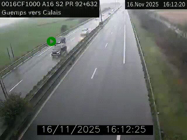 <h2>Webcam A16 juste après l'aire de repos d'Offekerque à Guemps. Vue orientée vers Calais</h2>