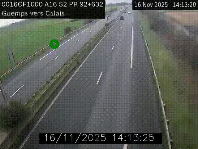 <h2>Webcam A16 juste après l'aire de repos d'Offekerque à Guemps. Vue orientée vers Calais</h2>
