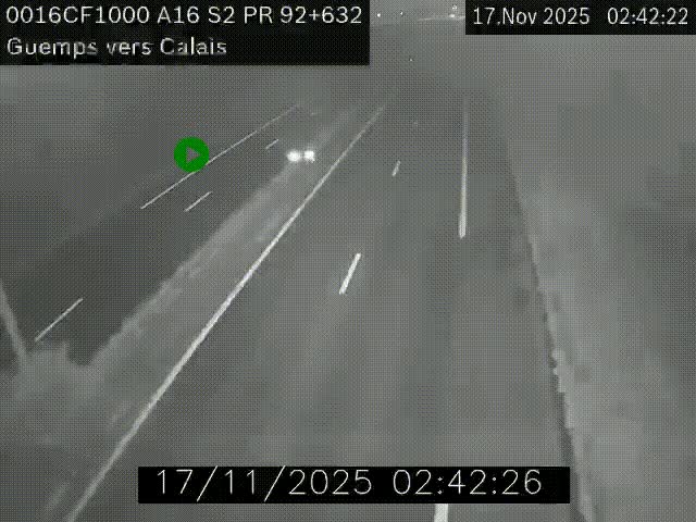 <h2>Webcam A16 juste après l'aire de repos d'Offekerque à Guemps. Vue orientée vers Calais</h2>
