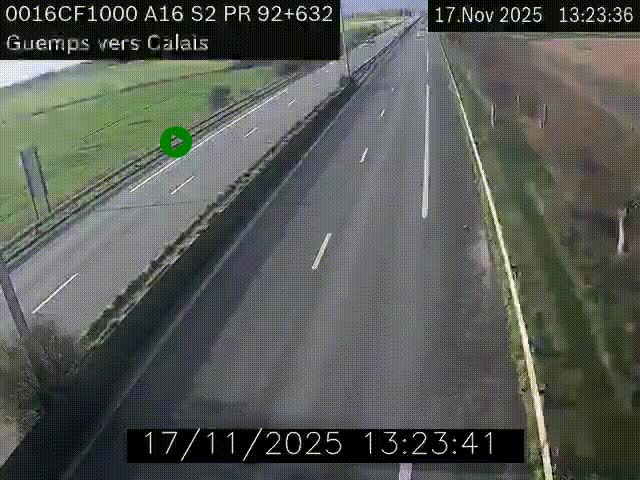 <h2>Webcam A16 juste après l'aire de repos d'Offekerque à Guemps. Vue orientée vers Calais</h2>