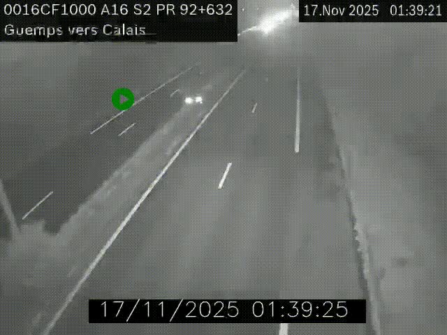 <h2>Webcam A16 juste après l'aire de repos d'Offekerque à Guemps. Vue orientée vers Calais</h2>