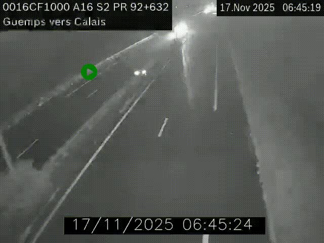 <h2>Webcam A16 juste après l'aire de repos d'Offekerque à Guemps. Vue orientée vers Calais</h2>