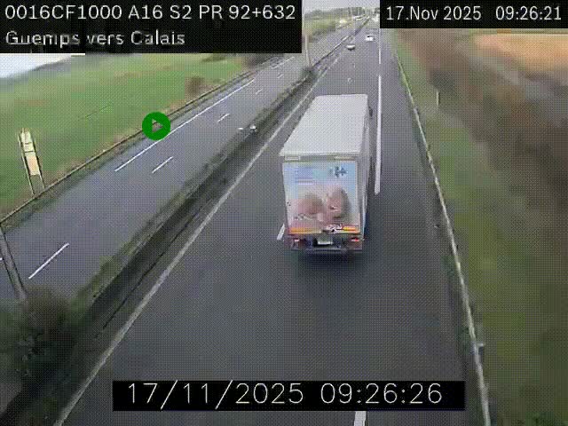 <h2>Webcam A16 juste après l'aire de repos d'Offekerque à Guemps. Vue orientée vers Calais</h2>