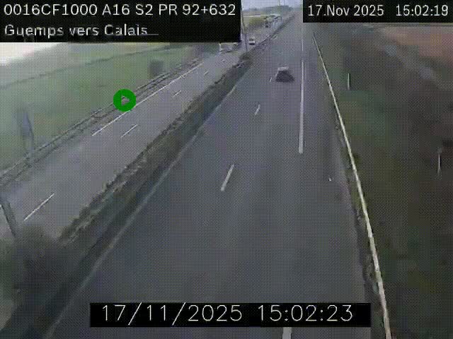 <h2>Webcam A16 juste après l'aire de repos d'Offekerque à Guemps. Vue orientée vers Calais</h2>