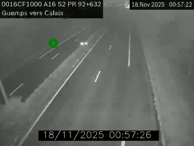 <h2>Webcam A16 juste après l'aire de repos d'Offekerque à Guemps. Vue orientée vers Calais</h2>