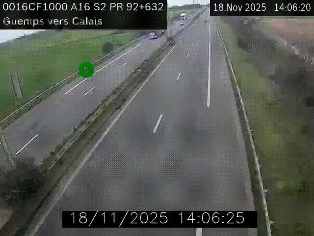 <h2>Webcam A16 juste après l'aire de repos d'Offekerque à Guemps. Vue orientée vers Calais</h2>