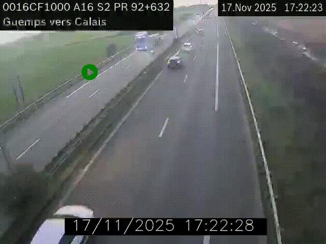 <h2>Webcam A16 juste après l'aire de repos d'Offekerque à Guemps. Vue orientée vers Calais</h2>