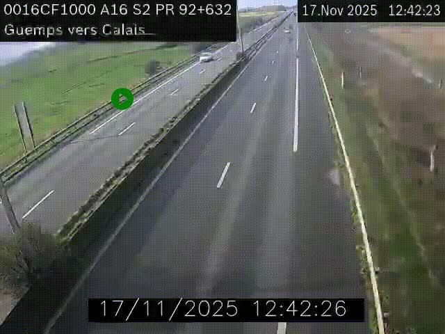 <h2>Webcam A16 juste après l'aire de repos d'Offekerque à Guemps. Vue orientée vers Calais</h2>