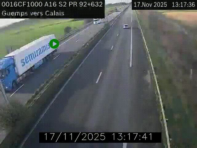 <h2>Webcam A16 juste après l'aire de repos d'Offekerque à Guemps. Vue orientée vers Calais</h2>