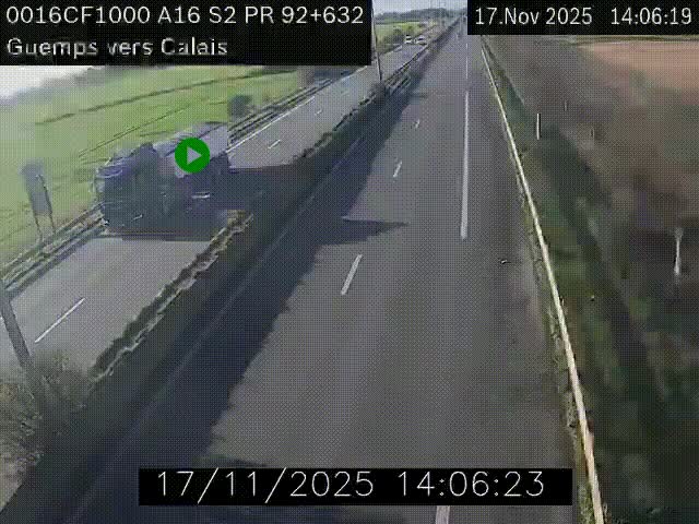 <h2>Webcam A16 juste après l'aire de repos d'Offekerque à Guemps. Vue orientée vers Calais</h2>