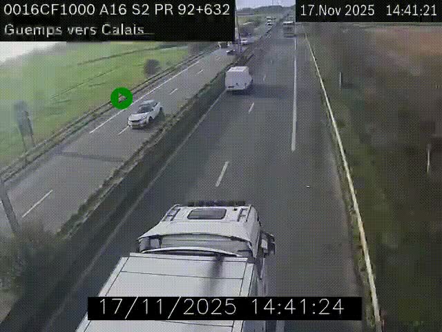 <h2>Webcam A16 juste après l'aire de repos d'Offekerque à Guemps. Vue orientée vers Calais</h2>
