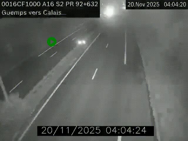 <h2>Webcam A16 juste après l'aire de repos d'Offekerque à Guemps. Vue orientée vers Calais</h2>