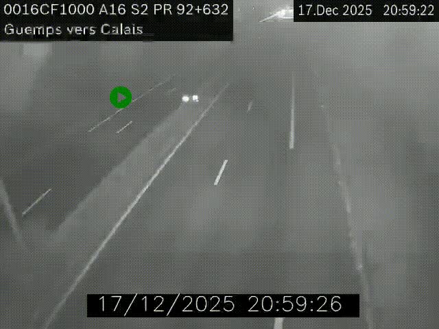 Webcam A16 juste après l'aire de repos d'Offekerque à Guemps. Vue orientée vers Calais