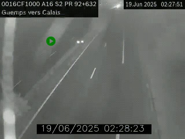 Webcam A16 juste après l'aire de repos d'Offekerque à Guemps. Vue orientée vers Calais