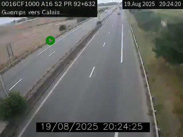 <h2>Webcam A16 juste après l'aire de repos d'Offekerque à Guemps. Vue orientée vers Calais</h2>