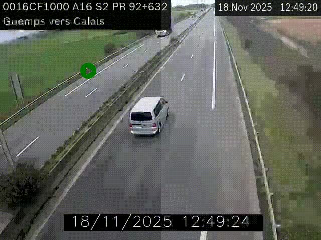 <h2>Webcam A16 juste après l'aire de repos d'Offekerque à Guemps. Vue orientée vers Calais</h2>