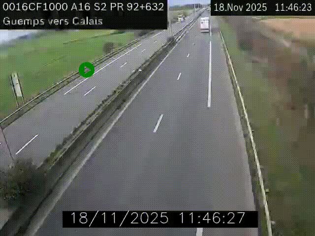 <h2>Webcam A16 juste après l'aire de repos d'Offekerque à Guemps. Vue orientée vers Calais</h2>