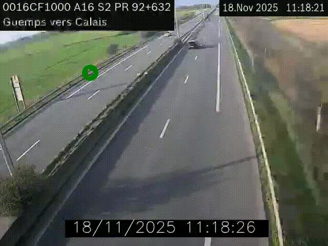 <h2>Webcam A16 juste après l'aire de repos d'Offekerque à Guemps. Vue orientée vers Calais</h2>