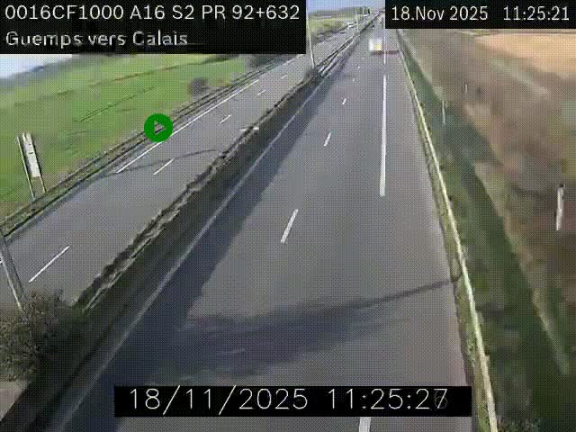 <h2>Webcam A16 juste après l'aire de repos d'Offekerque à Guemps. Vue orientée vers Calais</h2>
