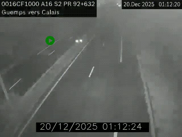 <h2>Webcam A16 juste après l'aire de repos d'Offekerque à Guemps. Vue orientée vers Calais</h2>