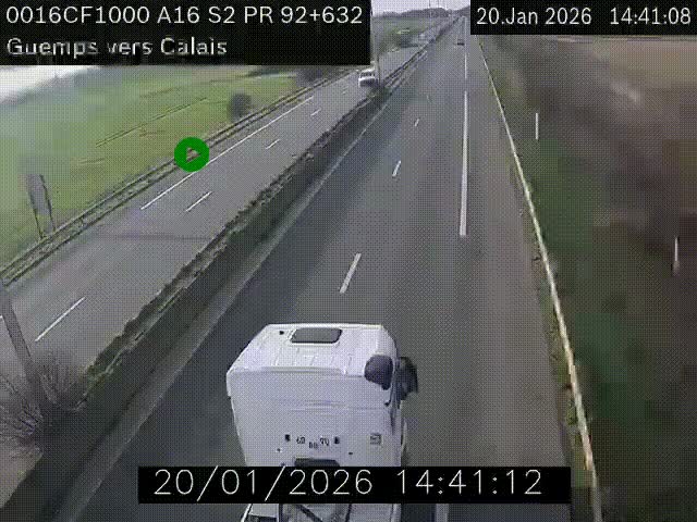 Webcam A16 juste après l'aire de repos d'Offekerque à Guemps. Vue orientée vers Calais