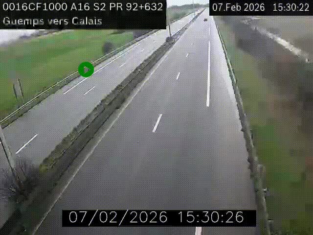 <h2>Webcam A16 juste après l'aire de repos d'Offekerque à Guemps. Vue orientée vers Calais</h2>