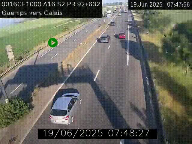 <h2>Webcam A16 juste après l'aire de repos d'Offekerque à Guemps. Vue orientée vers Calais</h2>