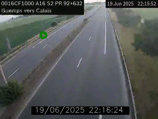 <h2>Webcam A16 juste après l'aire de repos d'Offekerque à Guemps. Vue orientée vers Calais</h2>