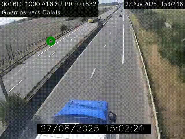 <h2>Webcam A16 juste après l'aire de repos d'Offekerque à Guemps. Vue orientée vers Calais</h2>