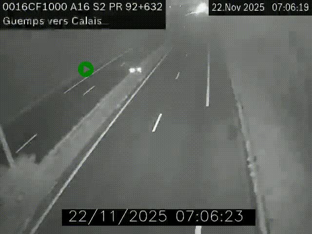 <h2>Webcam A16 juste après l'aire de repos d'Offekerque à Guemps. Vue orientée vers Calais</h2>